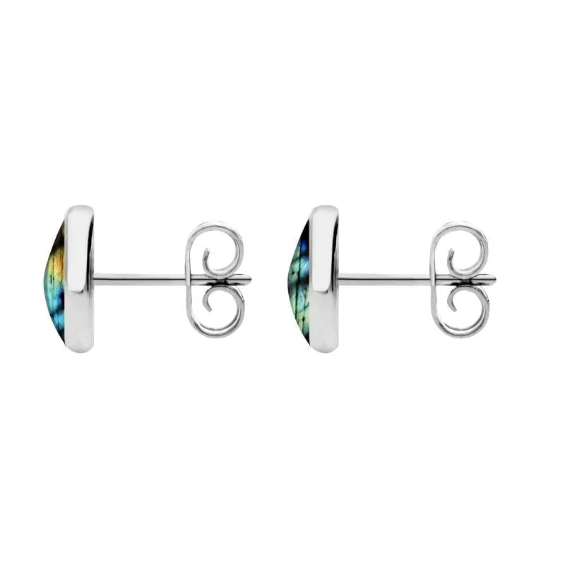 Sterling Silver Spectrolite 8mm Classic Large Round Stud Earrings