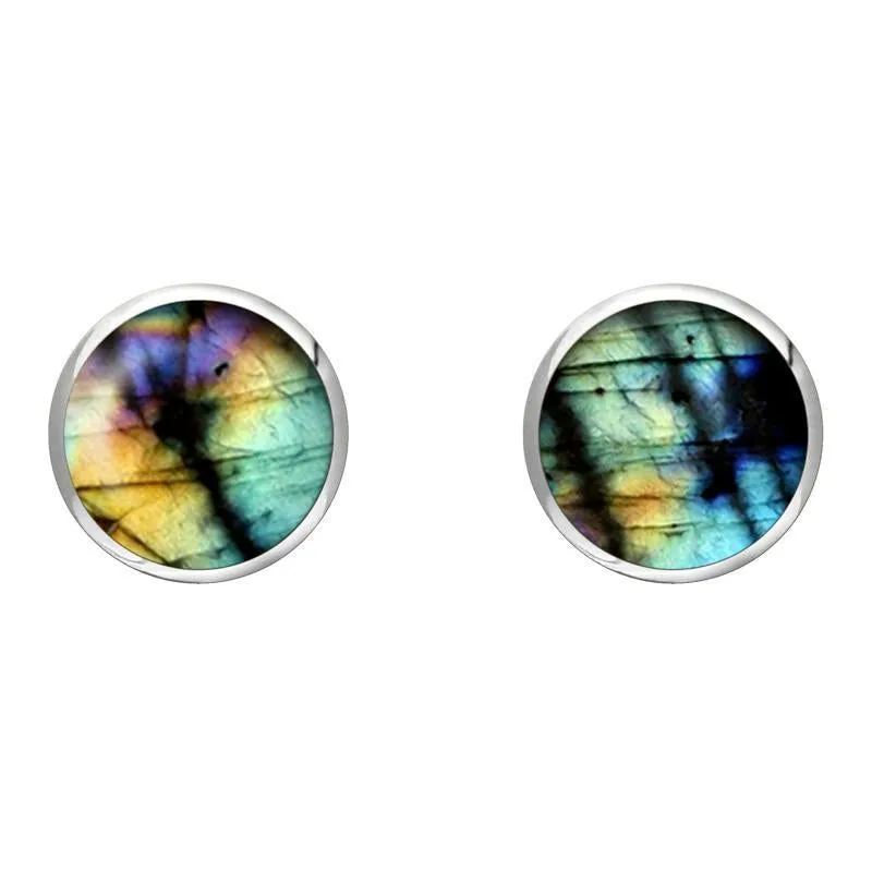 Sterling Silver Spectrolite 8mm Classic Large Round Stud Earrings