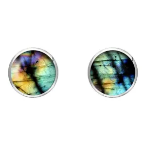 Sterling Silver Spectrolite 8mm Classic Large Round Stud Earrings