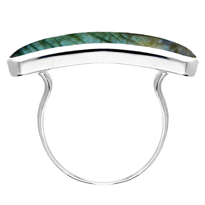Sterling Silver Spectrolite Lineaire Long Oval Ring
