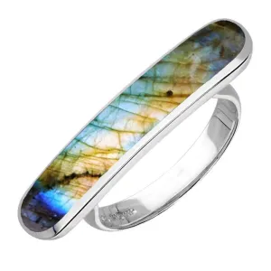 Sterling Silver Spectrolite Lineaire Long Oval Ring