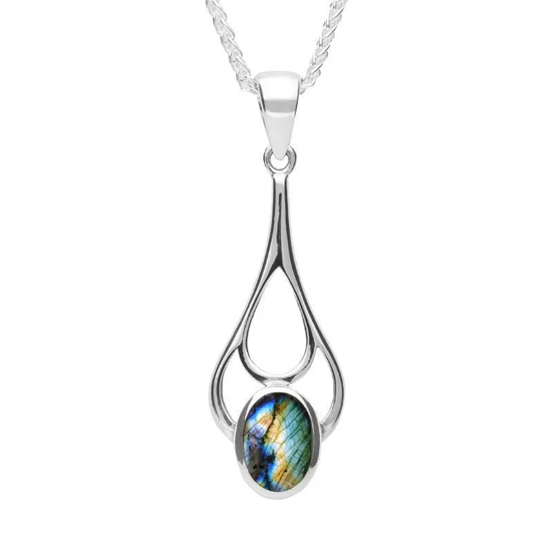Sterling Silver Spectrolite Oval Spoon Necklace