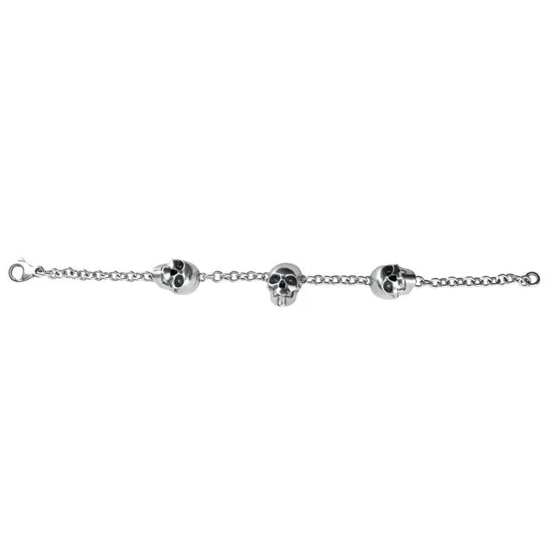 Sterling Silver Three Skull Bracelet