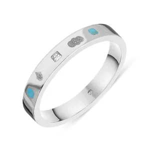 Sterling Silver Turquoise 0.05ct Diamond Queen's Jubilee Hallmark Princess Cut 3mm Ring D