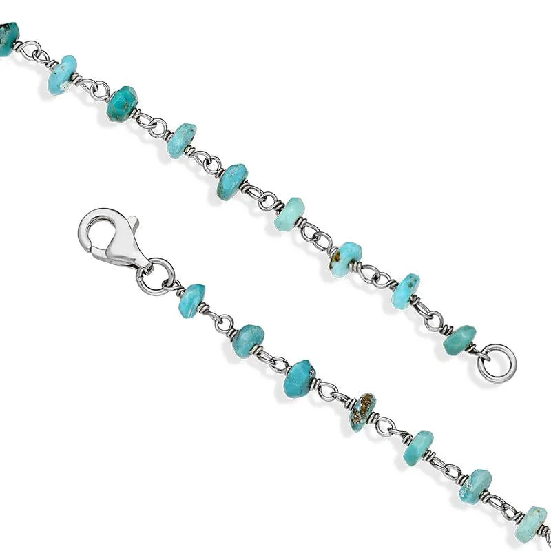 Sterling Silver Turquoise 3mm Bead Chain Link Bracelet D