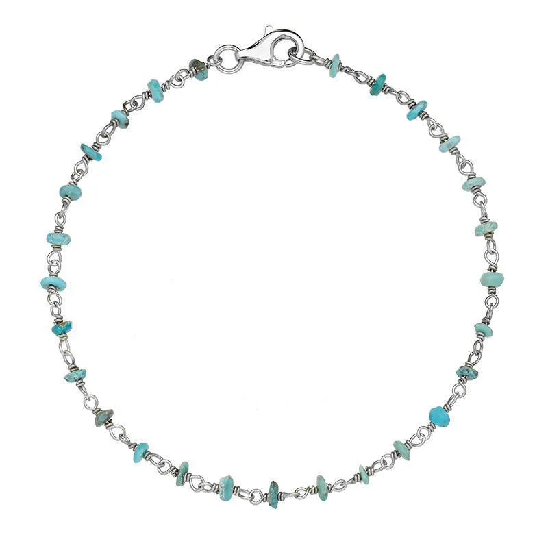 Sterling Silver Turquoise 3mm Bead Chain Link Bracelet D