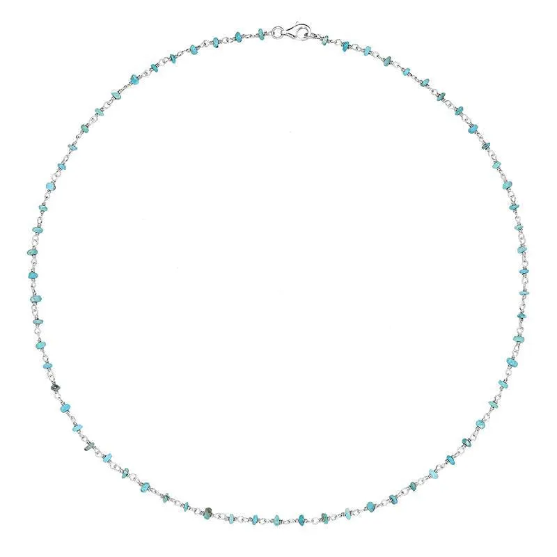Sterling Silver Turquoise 3mm Bead Chain Link Necklace