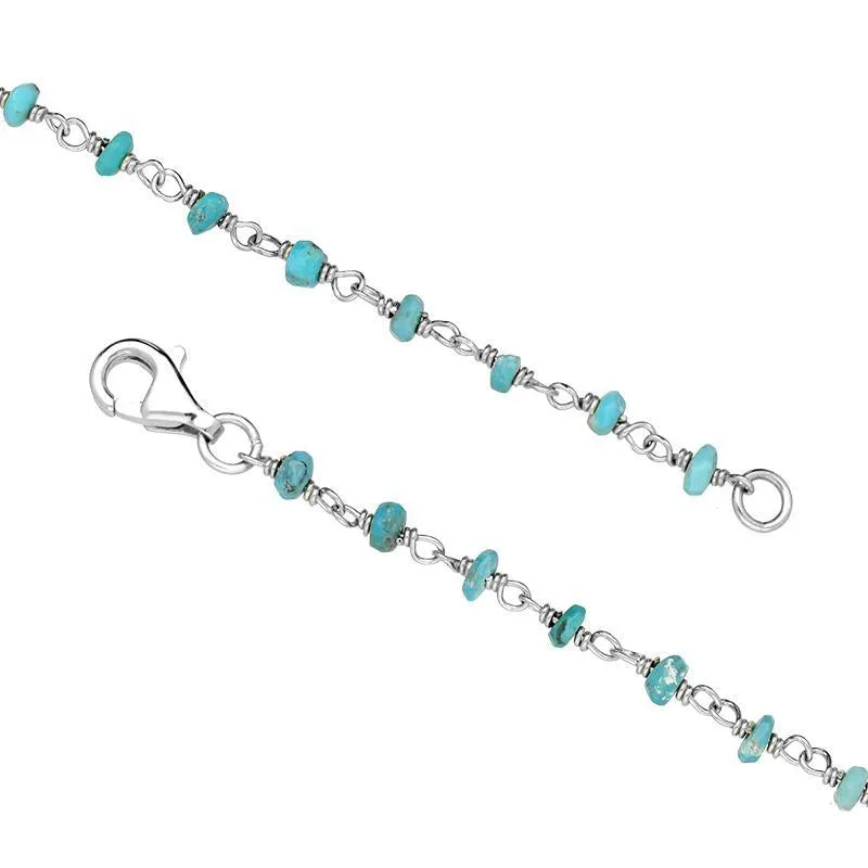 Sterling Silver Turquoise 3mm Bead Chain Link Necklace