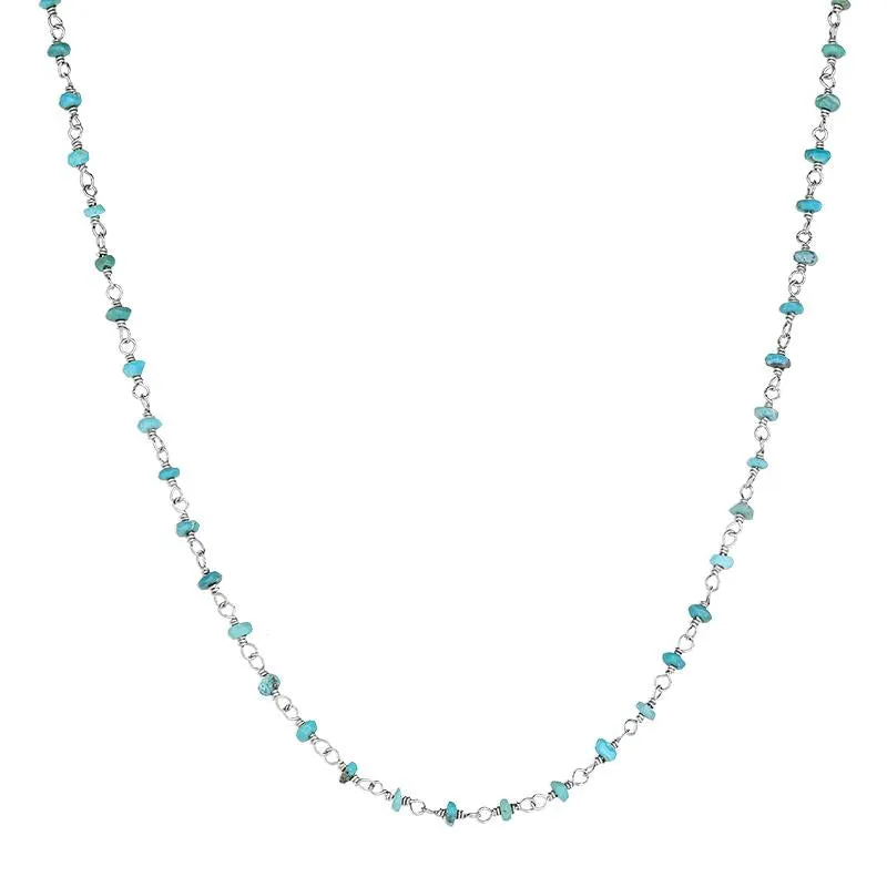 Sterling Silver Turquoise 3mm Bead Chain Link Necklace