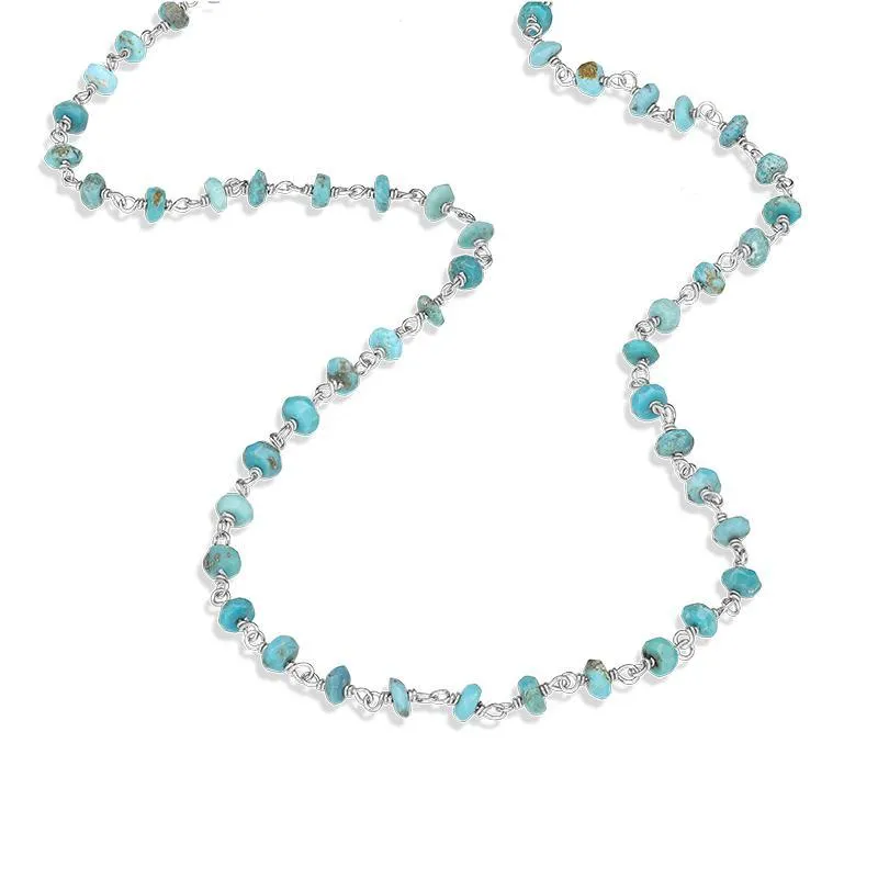 Sterling Silver Turquoise 4mm Bead Chain Link Necklace