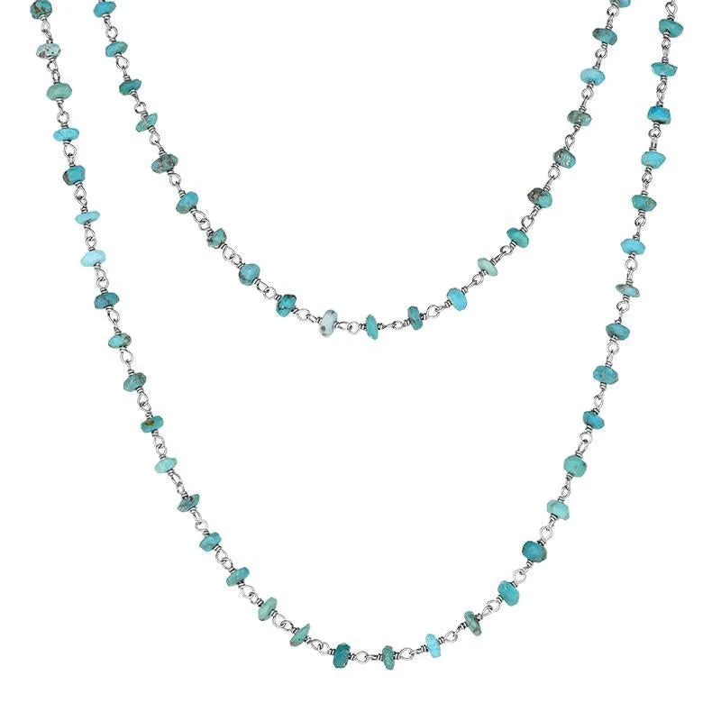 Sterling Silver Turquoise 4mm Bead Chain Link Necklace
