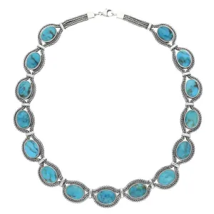 Sterling Silver Turquoise Foxtail Oval Fifteen Stone Necklace D