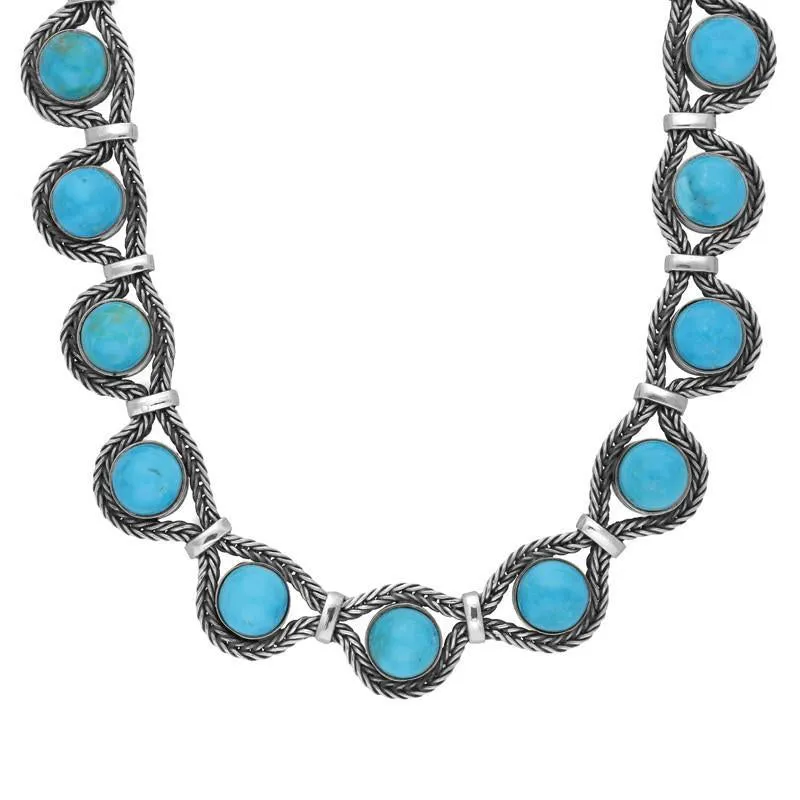 Sterling Silver Turquoise Foxtail Seventeen Stone Necklace D