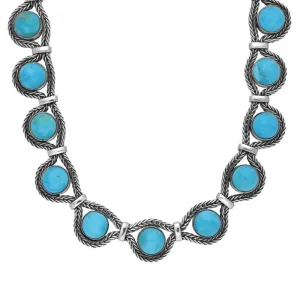 Sterling Silver Turquoise Foxtail Seventeen Stone Necklace D