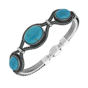 Sterling Silver Turquoise Foxtail Three Stone Oval Bracelet D