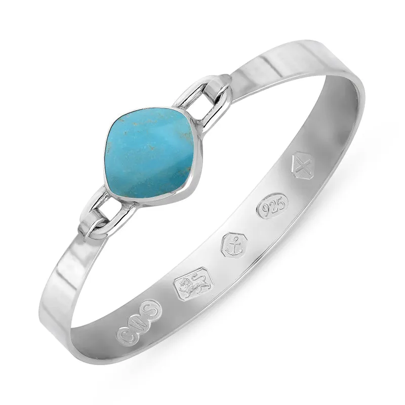 Sterling Silver Turquoise Hallmark Wide Cushion Bangle
