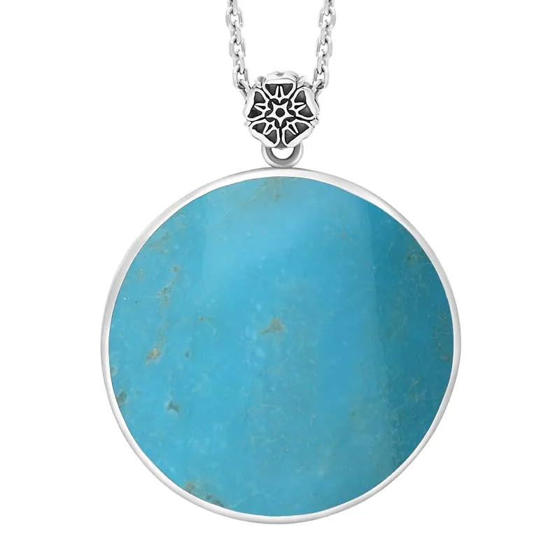 Sterling Silver Turquoise King's Coronation Hallmark Round Crown Emblem Necklace D