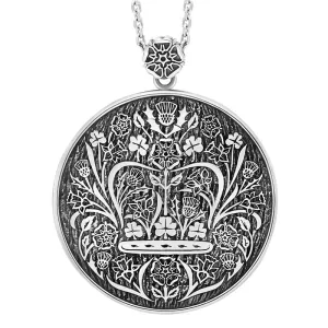 Sterling Silver Turquoise King's Coronation Hallmark Round Crown Emblem Necklace D