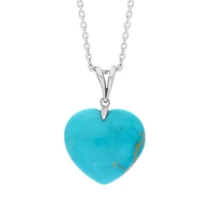 Sterling Silver Turquoise Large Carved Heart Split Bail Necklace