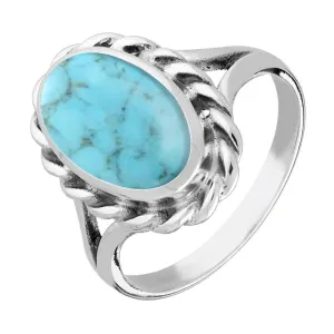 Sterling Silver Turquoise Large Oval Rope Edge Ring