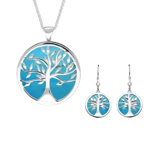 Sterling Silver Turquoise Large Round Tree of Life Two Piece Set