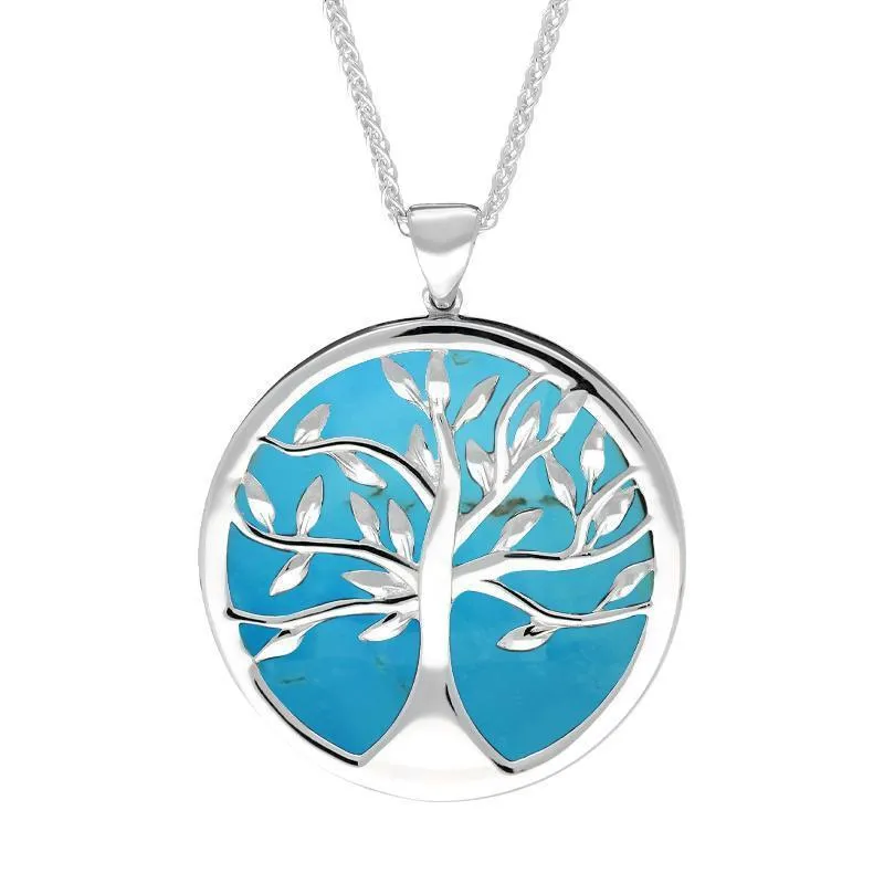 Sterling Silver Turquoise Large Round Tree of Life Two Piece Set