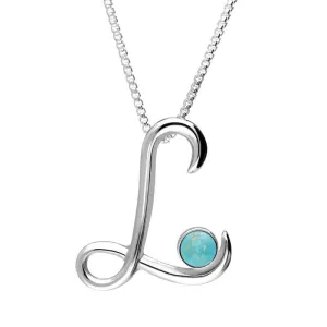 Sterling Silver Turquoise Love Letters Initial L Necklace