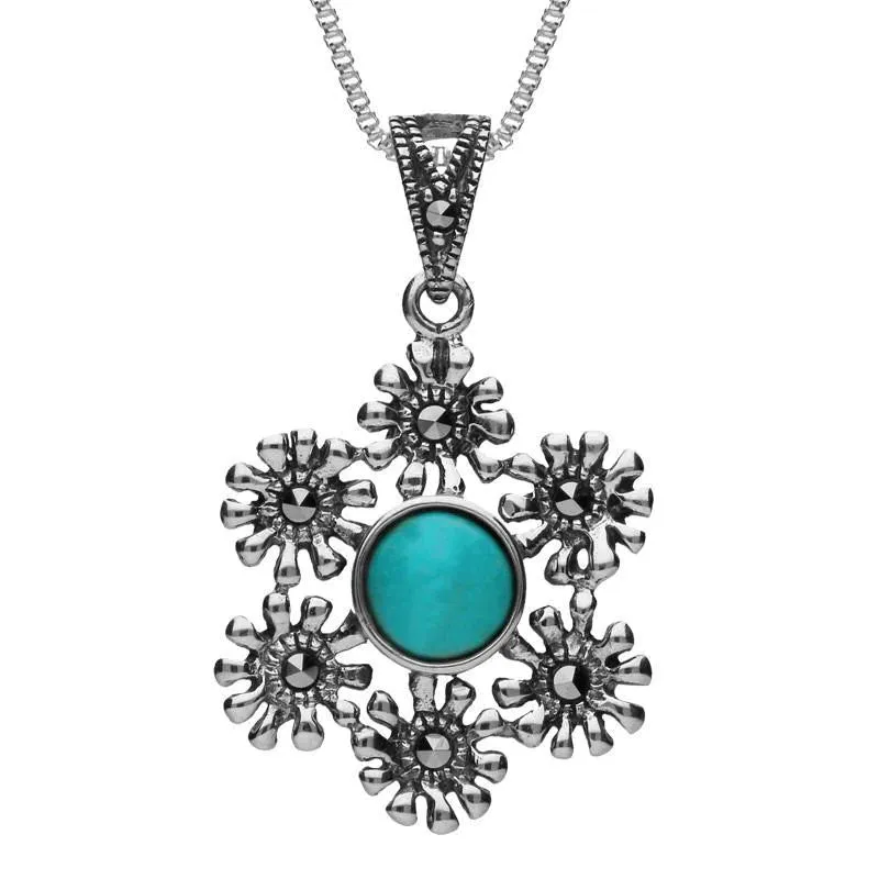 Sterling Silver Turquoise Marcasite Flower Petal Necklace