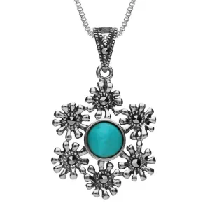 Sterling Silver Turquoise Marcasite Flower Petal Necklace