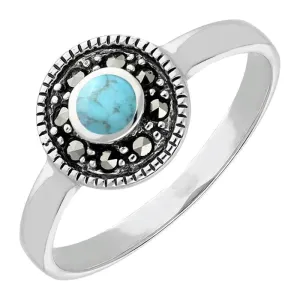 Sterling Silver Turquoise Marcasite Round Ring