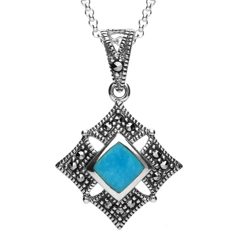 Sterling Silver Turquoise Marcasite Square Necklace