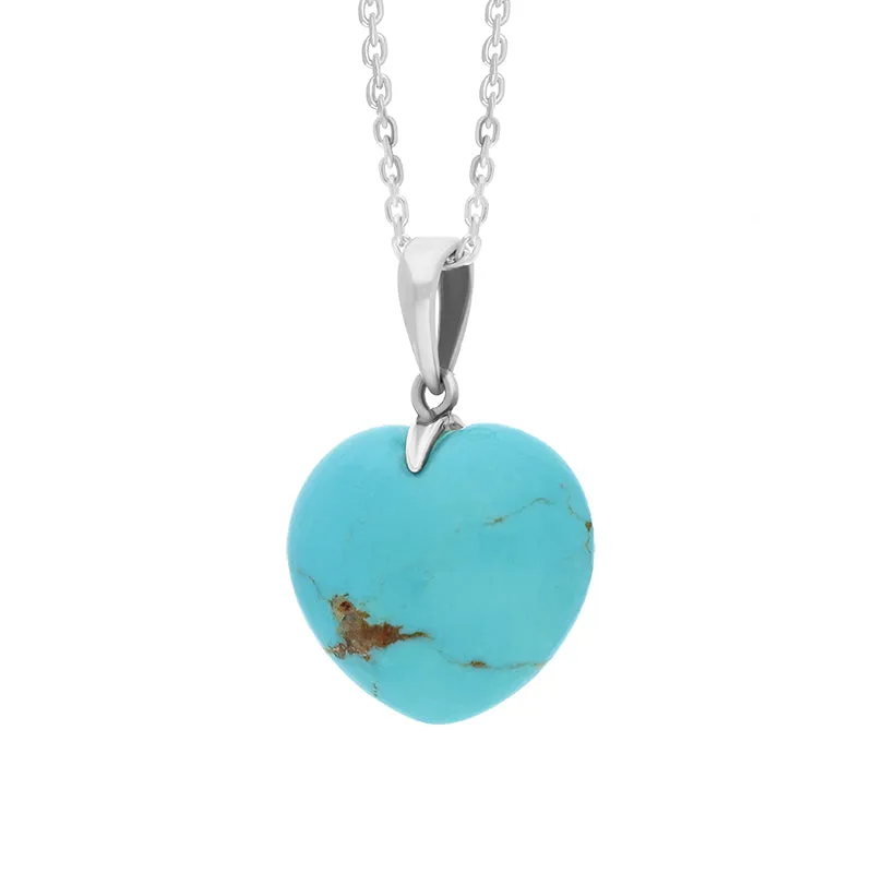Sterling Silver Turquoise Medium Carved Heart Necklace