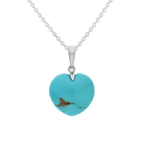Sterling Silver Turquoise Medium Carved Heart Necklace