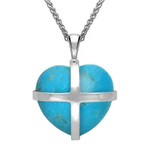 Sterling Silver Turquoise Medium Cross Heart Necklace