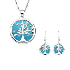 Sterling Silver Turquoise Medium Round Tree of Life Two Piece Set