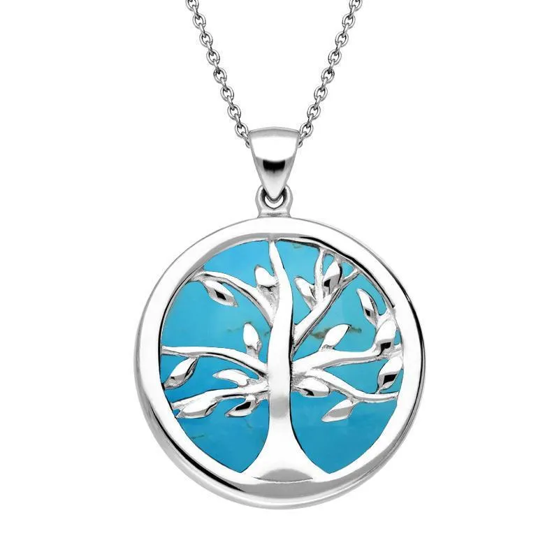 Sterling Silver Turquoise Medium Round Tree of Life Two Piece Set