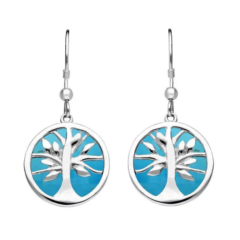 Sterling Silver Turquoise Medium Round Tree of Life Two Piece Set