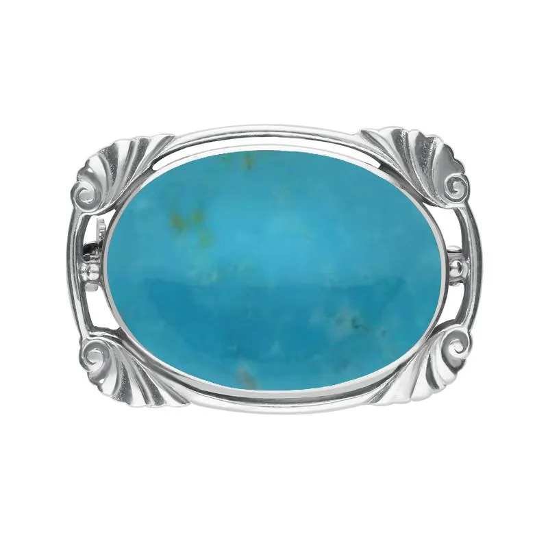 Sterling Silver Turquoise Oblong Oval Shaped Brooch