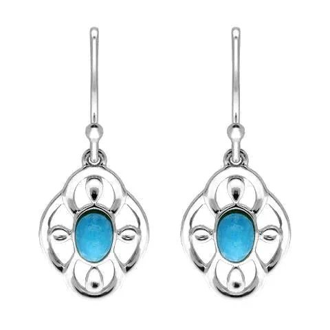 Sterling Silver Turquoise Open Flower Drop Earrings