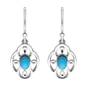 Sterling Silver Turquoise Open Flower Drop Earrings