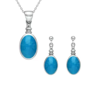 Sterling Silver Turquoise Oval Bottle Top Two Piece Set