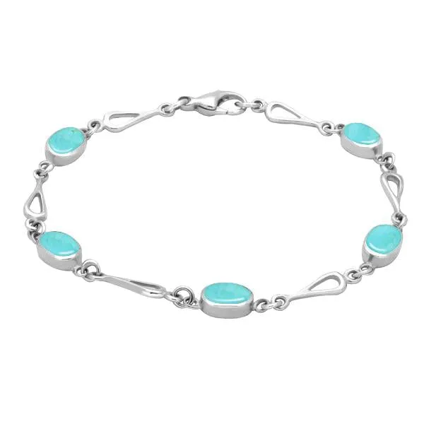 Sterling Silver Turquoise Oval Spoon Link Bracelet