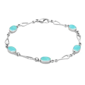 Sterling Silver Turquoise Oval Spoon Link Bracelet