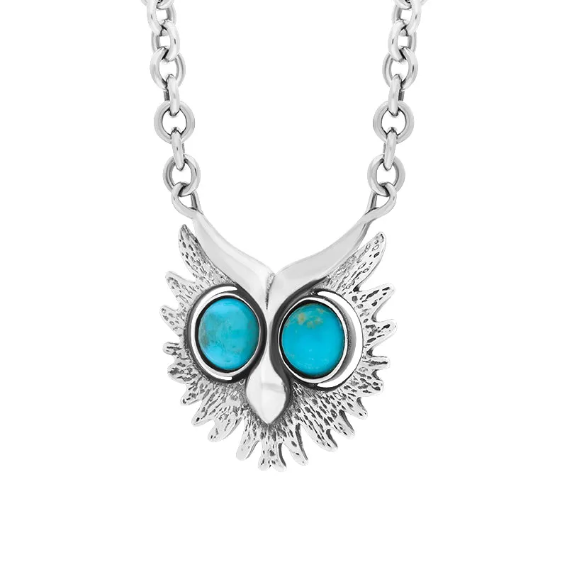 Sterling Silver Turquoise Owls Face Necklace