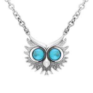 Sterling Silver Turquoise Owls Face Necklace