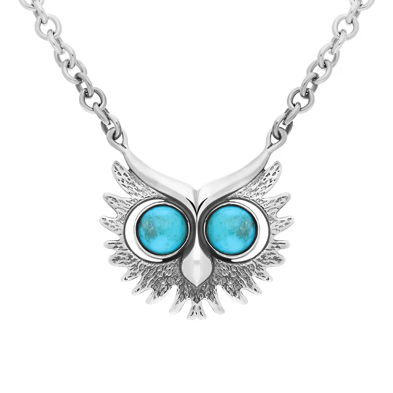 Sterling Silver Turquoise Owls Face Necklace