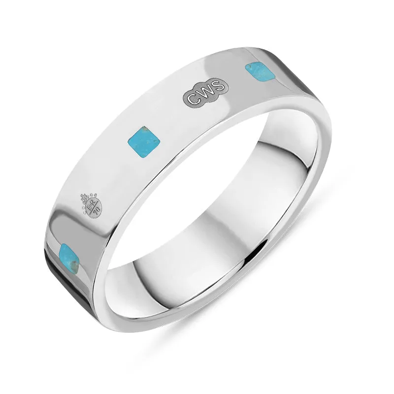 Sterling Silver Turquoise Queen's Jubilee Hallmark Princess Cut 5mm Ring D