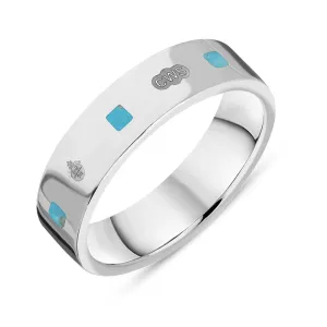 Sterling Silver Turquoise Queen's Jubilee Hallmark Princess Cut 5mm Ring D