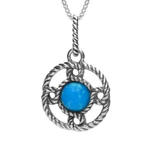 Sterling Silver Turquoise Rope Edge Port Hole Necklace