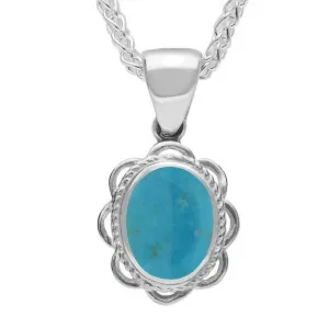 Sterling Silver Turquoise Rope Oval Frill Necklace